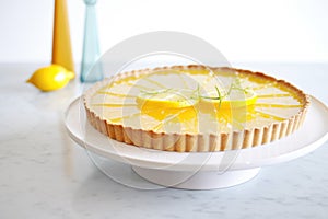 tarte au citron with a glossy, clear glaze, reflective shine