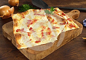 Tarte Flambee with Creme Fraiche, Onion and Bacon