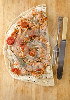 Tarte flambee with irish wild salmon