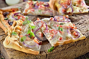 Tarte flambee with onions and bacon