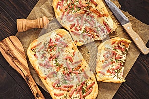 Tarte flambee, traditional alsatian pizza.