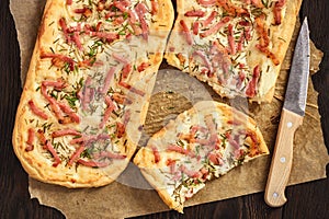 Tarte flambee, traditional alsatian pizza.