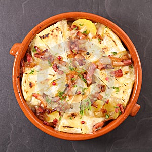 Tartiflette, potato with cheese, bacon