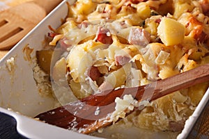 Tartiflette potatoes with bacon and cheese macro horizontal