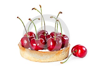 Tartlet with cream cheese and fresh sweet cherry