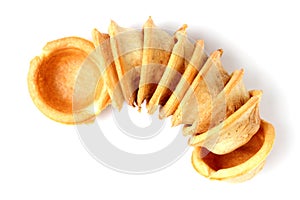 Tartlets for cooking, close-up, white background, flat lay, top view, baking