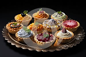 Tartlets with fruits and berries. Generative AI