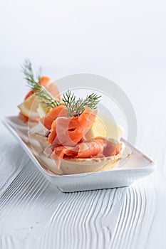 Tartlets with salmon.