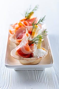 Tartlets with salmon.