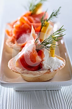 Tartlets with salmon.