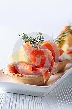 Tartlets with salmon.