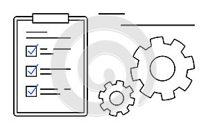 Task Checklist with Check Marks and Gears Representing Workflow Efficiency and Planning