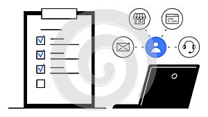Task Checklist and Digital Connectivity Icons Representing Workflow and Communication