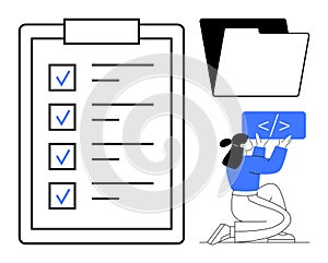 Task Checklist, Digital File Organization, and Coding Illustration for Workflow Optimization