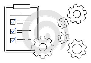Task Checklist with Gears Highlighting Workflow Automation and Process Optimization