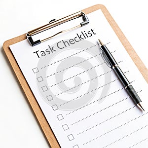 Task checklist with pen on clipboard