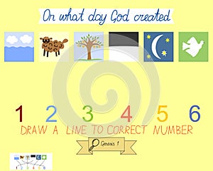 Task for children how to place days of creation. Book Of Genesis. Creation of the world.