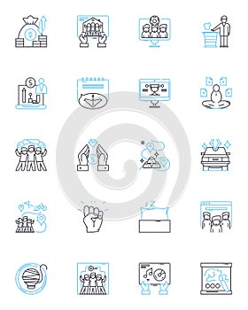 Task completion linear icons set. Finish, Accomplish, Success, Fulfillment, Goal, Achievement, Completion line vector