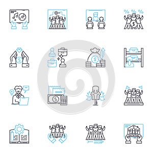 Task force linear icons set. Enforcement, Security, Prevention, Investigation, Response, Collaboration, Intervention photo