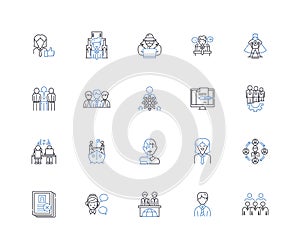 Task hunting line icons collection. Applications, Interviews, Resumes, Nerking, Employers, Recruitment, Experience