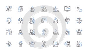 Task line icons collection. Assignment, Project, Chore, Duty, Mission, Quest, Errand vector and linear illustration photo