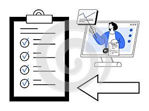 Task Management and Online Presentation Concept with Checklist and Digital Screen