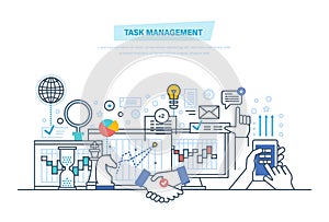 Task management, multitask. Time management, control. Analysis, research, marketing strategy.