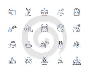 Task management outline icons collection. Organizing, Planning, Scheduling, Allocating, Documenting, Prioritizing