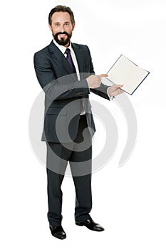 That is task for today. Businessman planning business schedule with notepad. Time management and organizing skill. Man