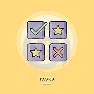 Tasks, flat design thin line banner.