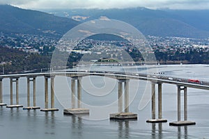 Tasman Bridge spanning across Derwent River in Tasmania Australia