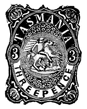 Tasmania Three Pence Revenue Stamp in 1882, vintage illustration