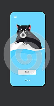 Tasmanian devil icon cartoon endangered wild australian animal symbol wildlife species fauna concept smartphone screen