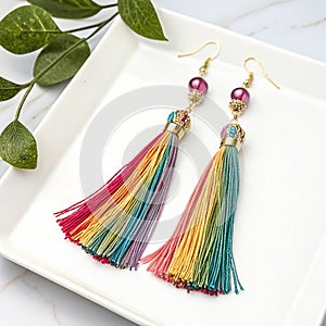 Tassel earrings isolated on white background