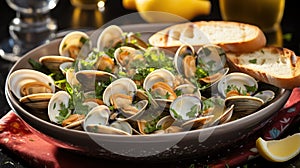 A Taste of Tradition. Delightful Flavors of Portuguese Gastronomy with the Classic Clams Bulhao Pato Dish. Generative AI