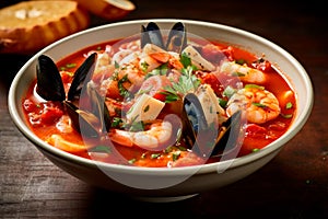 Taste of Tuscany: Cacciucco, A Traditional Tuscan Fish Stew with Fresh Seafood and Tomatoes