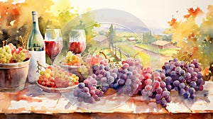 Tasteful Watercolor Wine Festival with Grape Stomping and Tastings AI Generated