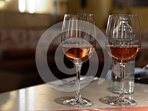 Tasting of Anjou wine, rose d\'anjou produced in Loire Valley wine region of France near the city of Angers photo