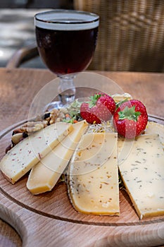Tasting of different Belgian cheeses and dark strong Belgian beer served outdoor