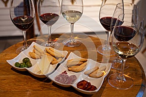 Tasting of different rioja wines, visit of winery cellars, Rioja wine making region, Spain photo