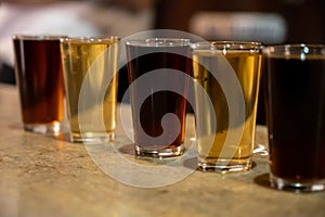 Tasting of different sweet wines from wooden barrels on old bodega in central part of Malaga, Andalusia, Spain