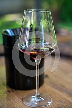 Tasting of dry burgundy red wine made from pinot noir  grapes, wine tourisme to Burgundy Cote de Nuits wine region, France