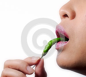 Tasting a green chilli
