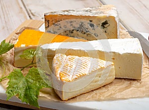 Tasting plate with four France cheeses, cream brie, marcaire, sa