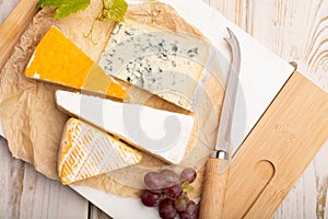 Tasting plate with four France cheeses, cream brie, marcaire, sa