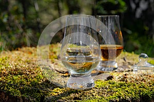 Tasting of scotch single malt whisky from Islay island, most intensely flavoured of all whiskies in Scotland