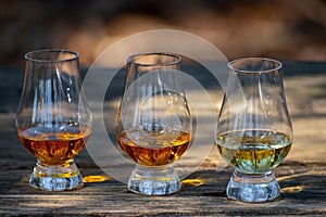 Tasting of scotch single malt whisky from Islay island, most intensely flavoured of all whiskies in Scotland