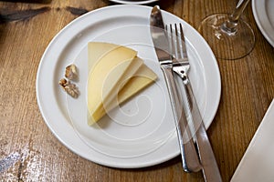 Tasting of Spanish cheeses, manchego curado cheese photo