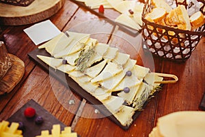 Tasting of various types of cheese during an event cocktail