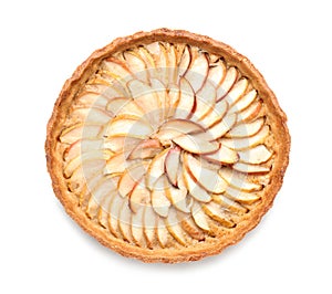 Tasty apple pie on white background